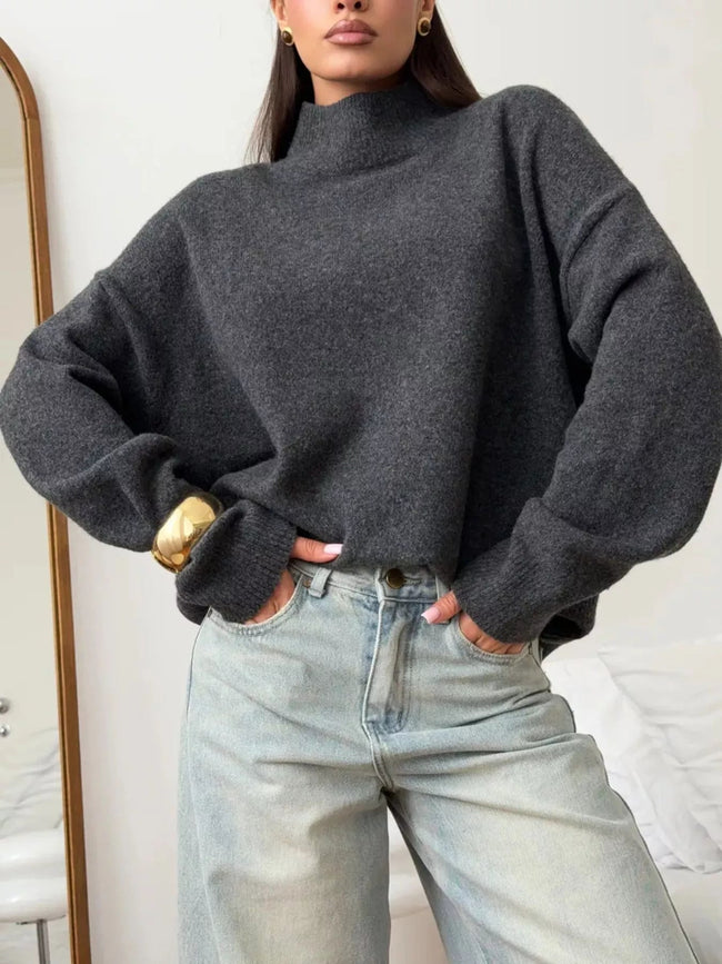 Mock Neck Dropped Shoulder Sweater - Your Second Look