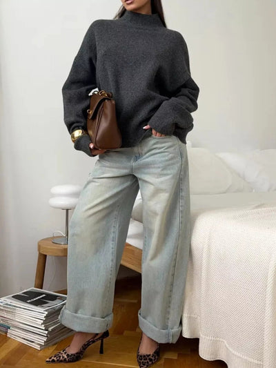 Mock Neck Dropped Shoulder Sweater - Your Second Look