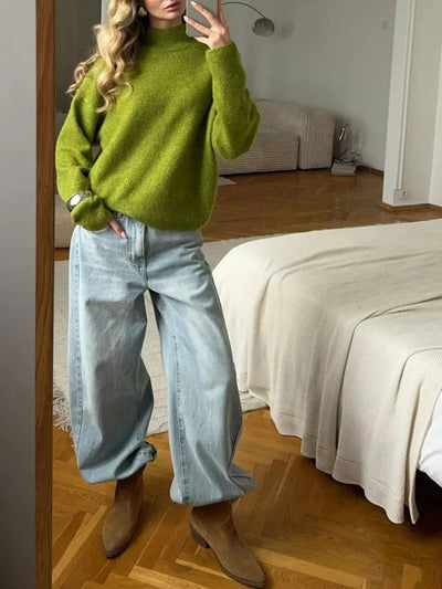 Mock Neck Dropped Shoulder Sweater - Your Second Look