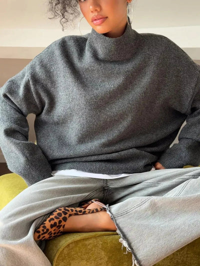 Mock Neck Dropped Shoulder Sweater - Your Second Look
