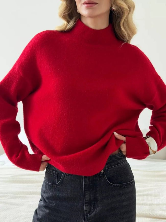 Mock Neck Dropped Shoulder Sweater - Your Second Look