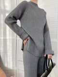 Mock Neck Raglan Sleeve Top and Pants Sweater Set - Your Second Look