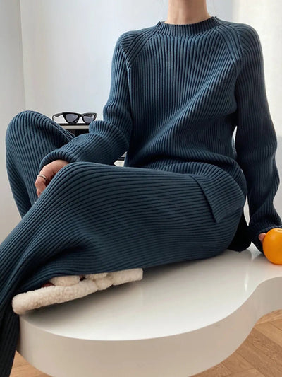 Mock Neck Raglan Sleeve Top and Pants Sweater Set - Your Second Look