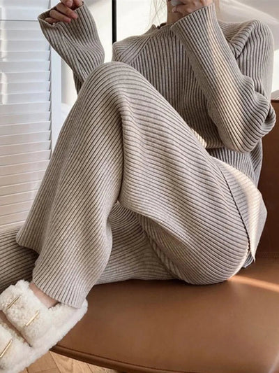 Mock Neck Raglan Sleeve Top and Pants Sweater Set - Your Second Look
