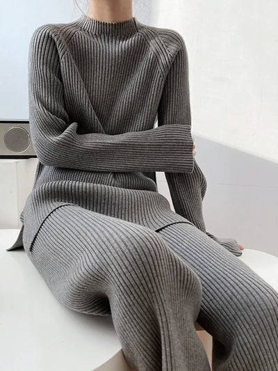 Mock Neck Raglan Sleeve Top and Pants Sweater Set - Your Second Look