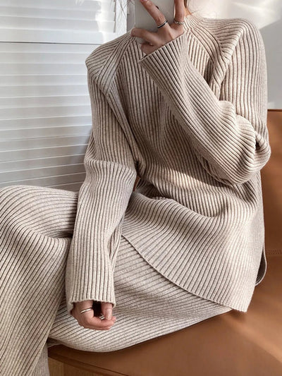 Mock Neck Raglan Sleeve Top and Pants Sweater Set - Your Second Look