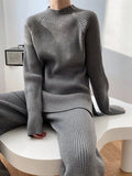 Mock Neck Raglan Sleeve Top and Pants Sweater Set - Your Second Look