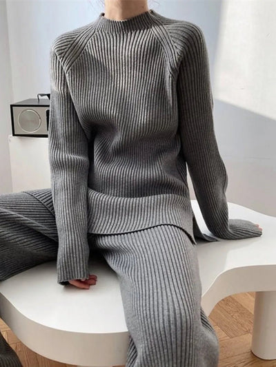 Mock Neck Raglan Sleeve Top and Pants Sweater Set - Your Second Look