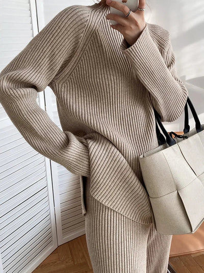 Mock Neck Raglan Sleeve Top and Pants Sweater Set - Your Second Look