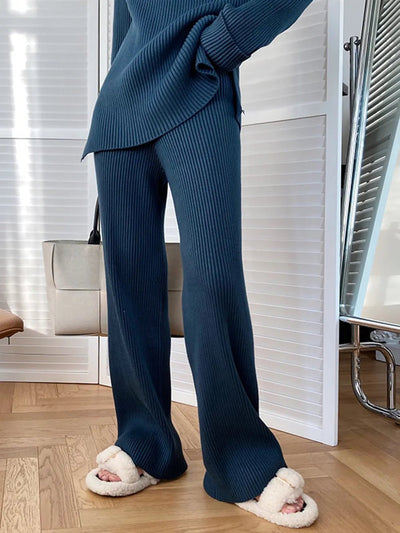 Mock Neck Raglan Sleeve Top and Pants Sweater Set - Your Second Look