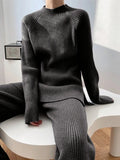 Mock Neck Raglan Sleeve Top and Pants Sweater Set - Your Second Look