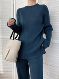 Mock Neck Raglan Sleeve Top and Pants Sweater Set - Your Second Look