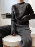 Mock Neck Raglan Sleeve Top and Pants Sweater Set - Your Second Look