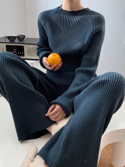 Mock Neck Raglan Sleeve Top and Pants Sweater Set - Your Second Look