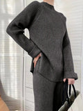 Mock Neck Raglan Sleeve Top and Pants Sweater Set - Your Second Look