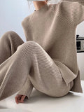 Mock Neck Raglan Sleeve Top and Pants Sweater Set - Your Second Look