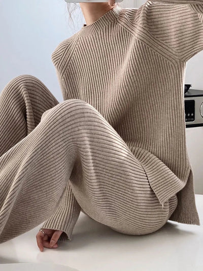 Mock Neck Raglan Sleeve Top and Pants Sweater Set - Your Second Look
