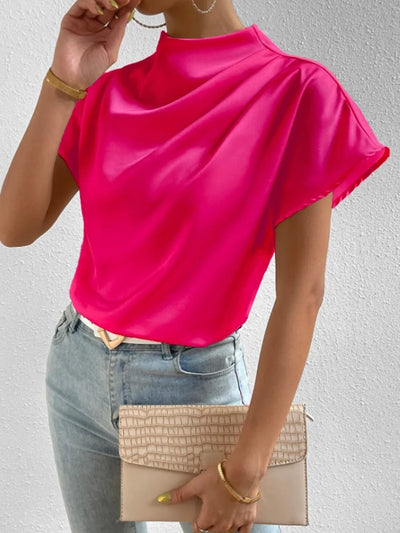 Mock Neck Short Sleeve Blouse - Your Second Look