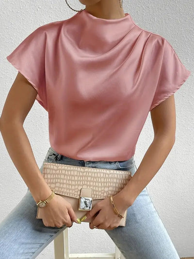 Mock Neck Short Sleeve Blouse - Your Second Look