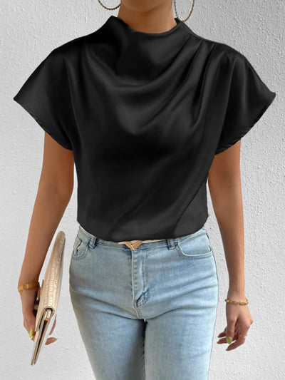Mock Neck Short Sleeve Blouse - Your Second Look