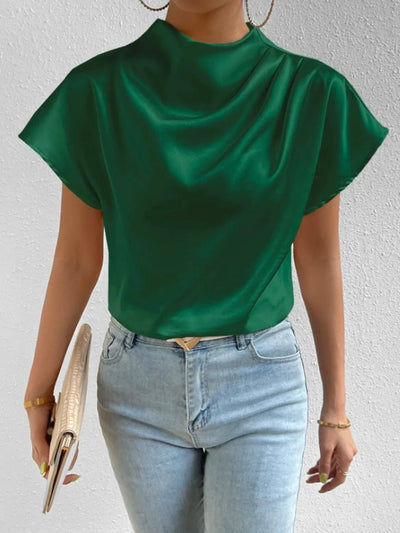 Mock Neck Short Sleeve Blouse - Your Second Look