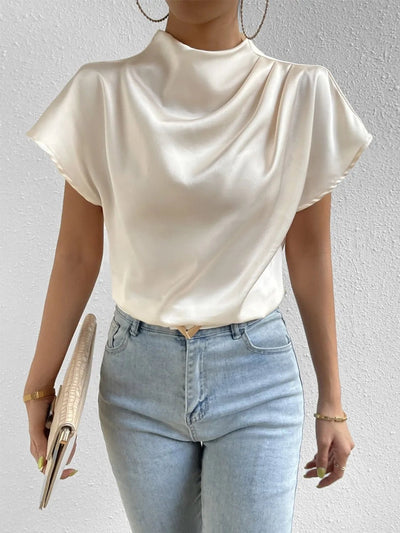 Mock Neck Short Sleeve Blouse - Your Second Look