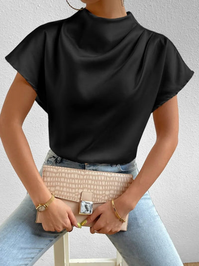 Mock Neck Short Sleeve Blouse - Your Second Look
