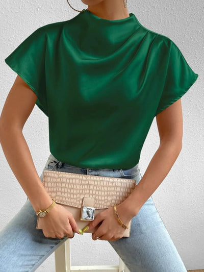 Mock Neck Short Sleeve Blouse - Your Second Look