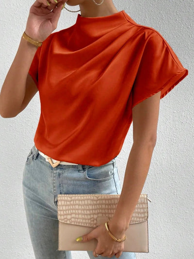 Mock Neck Short Sleeve Blouse - Your Second Look