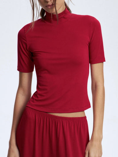 Mock Neck Short Sleeve Top and Pants Set - Your Second Look