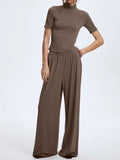 Mock Neck Short Sleeve Top and Pants Set - Your Second Look