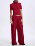 Mock Neck Short Sleeve Top and Pants Set - Your Second Look