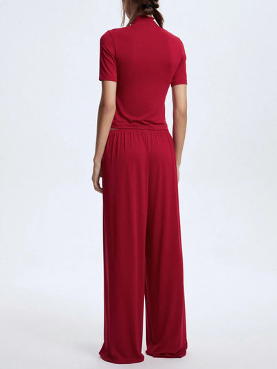 Mock Neck Short Sleeve Top and Pants Set - Your Second Look