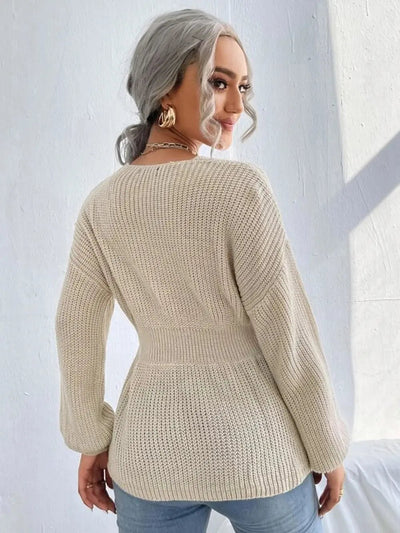 Notched Dropped Shoulder Knit Top - Your Second Look