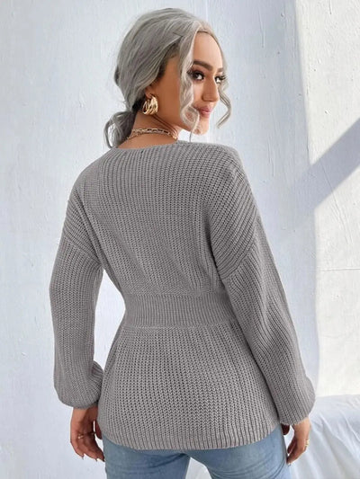 Notched Dropped Shoulder Knit Top - Your Second Look