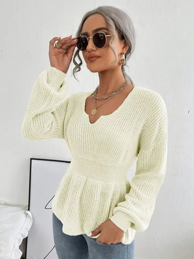 Notched Dropped Shoulder Knit Top - Your Second Look