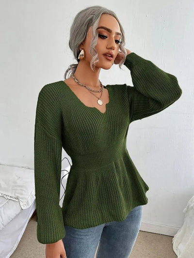Notched Dropped Shoulder Knit Top - Your Second Look