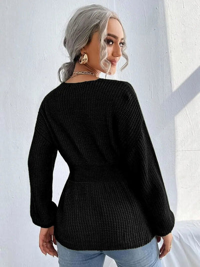 Notched Dropped Shoulder Knit Top - Your Second Look