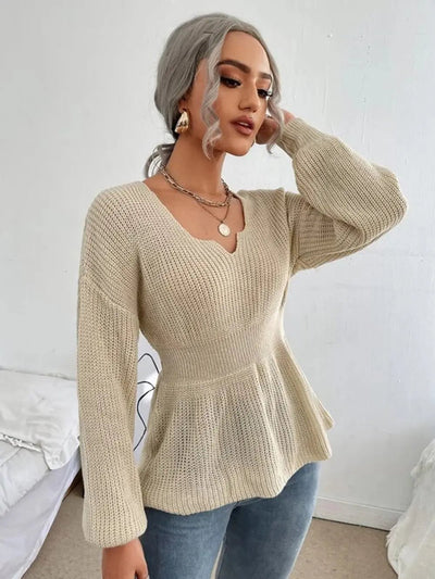 Notched Dropped Shoulder Knit Top - Your Second Look