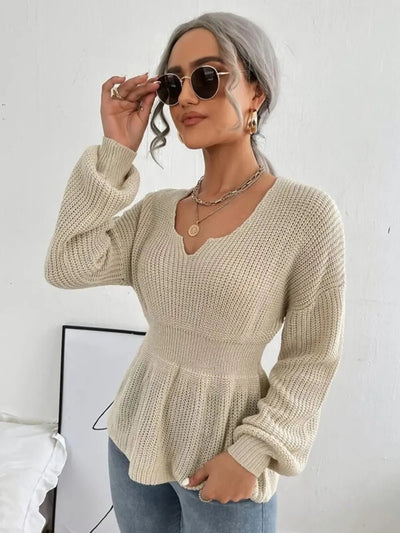 Notched Dropped Shoulder Knit Top - Your Second Look