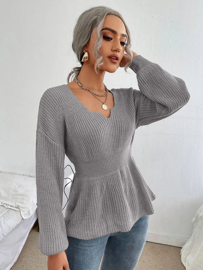 Notched Dropped Shoulder Knit Top - Your Second Look