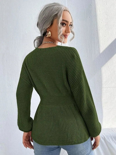 Notched Dropped Shoulder Knit Top - Your Second Look