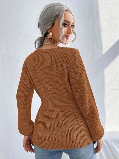 Notched Dropped Shoulder Knit Top - Your Second Look
