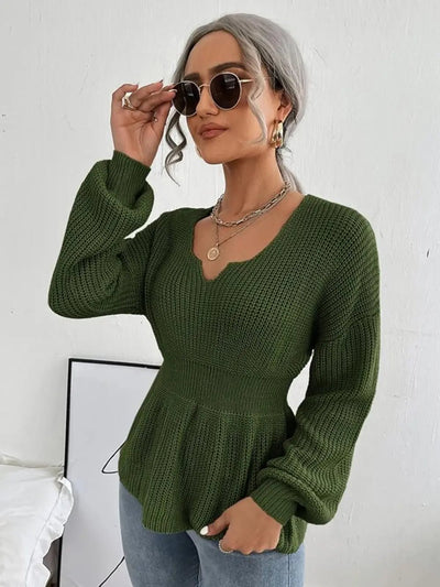 Notched Dropped Shoulder Knit Top - Your Second Look