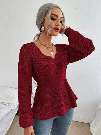 Notched Dropped Shoulder Knit Top - Your Second Look