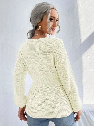 Notched Dropped Shoulder Knit Top - Your Second Look
