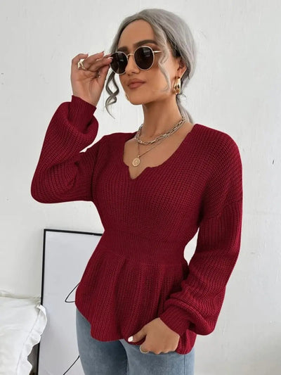 Notched Dropped Shoulder Knit Top - Your Second Look