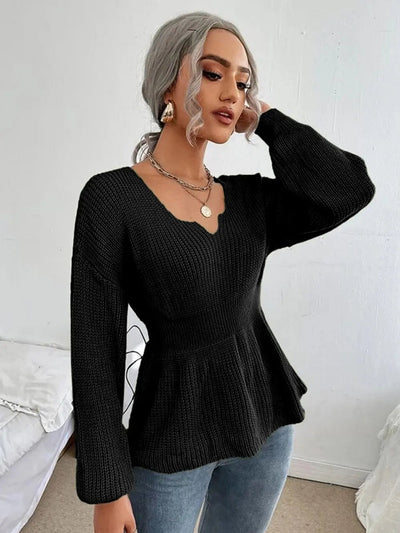 Notched Dropped Shoulder Knit Top - Your Second Look