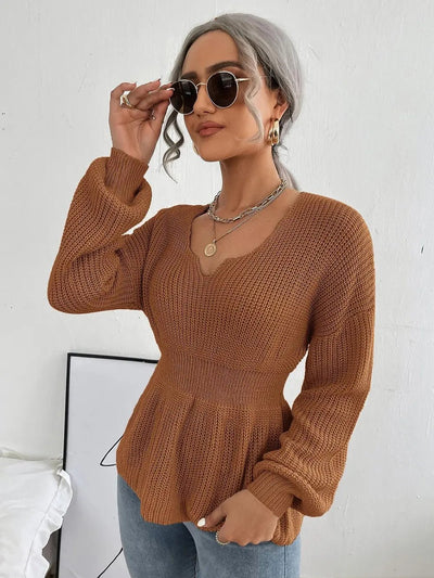 Notched Dropped Shoulder Knit Top - Your Second Look