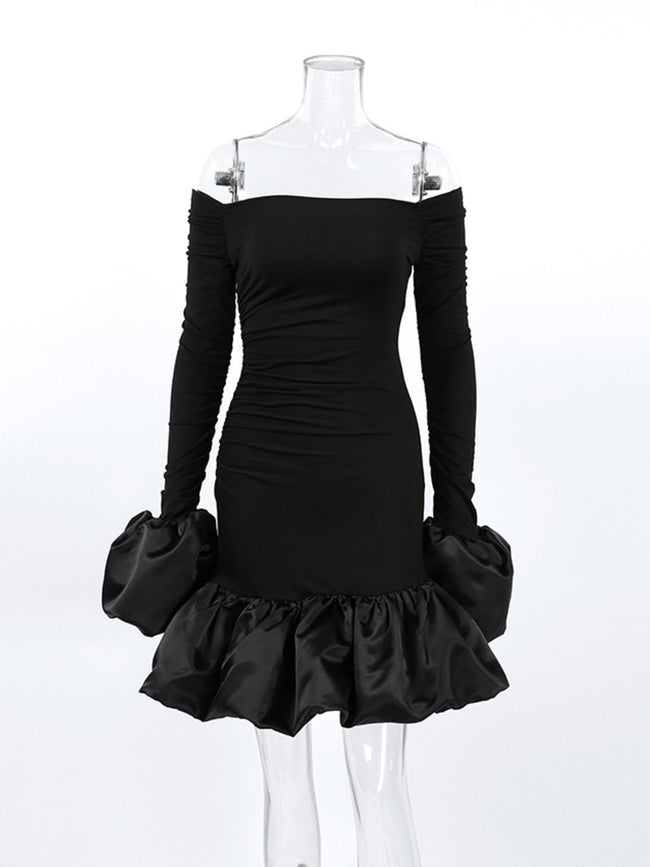 Off - Shoulder Ruffle Hem Mini Dress - Your Second Look